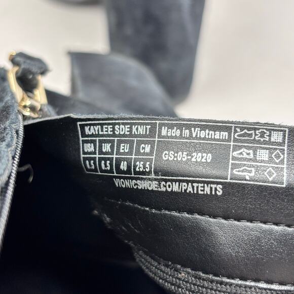 Vionic Suede Boot Size 8.5 Kaylee Side Knit Black Heeled Water Resistant - Picture 11 of 13